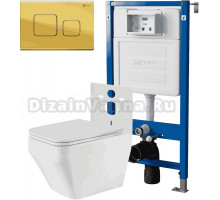 Комплект 3 в 1 Унитаз подвесной Point Аврора PN41101 + Инсталляция PN45120 + Кнопка Афина PN44041G цвет золото