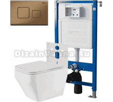 Комплект 3 в 1 Унитаз подвесной Point Аврора PN41101 + Инсталляция PN45120 + Кнопка Афина PN44041BB цвет брашированная бронза