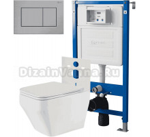 Комплект 3 в 1 Унитаз подвесной Point Аврора PN41101 + Инсталляция PN45120 + Кнопка Ника PN44081SB цвет брашированная сталь