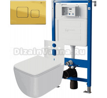 Комплект 3 в 1 Унитаз подвесной Point Меркурий PN41831WM + Инсталляция PN45120 + Кнопка Афина PN44041G цвет золото