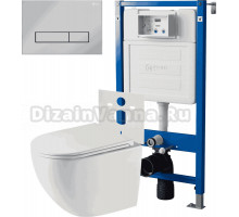 Комплект 3 в 1 Унитаз подвесной Point Сатурн PN41901 + Инсталляция PN45120 + Кнопка Меркурий PN44831C цвет хром