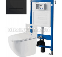 Комплект 3 в 1 Унитаз подвесной Point Сатурн PN41901 + Инсталляция PN45120 + Кнопка Меркурий PN44831BM цвет матовый черный