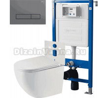 Комплект 3 в 1 Унитаз подвесной Point Сатурн PN41901 + Инсталляция PN45120 + Кнопка Меркурий PN44831GM цвет графит