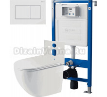 Комплект 3 в 1 Унитаз подвесной Point Сатурн PN41901 + Инсталляция PN45120 + Кнопка Ника PN44081W цвет матовый белый
