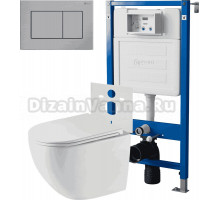 Комплект 3 в 1 Унитаз подвесной Point Сатурн PN41901 + Инсталляция PN45120 + Кнопка Ника PN44081SB цвет брашированная сталь