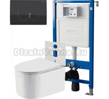 Комплект 3 в 1 Унитаз подвесной Point Омега PN41902 + Инсталляция PN45120 + Кнопка Виктория PN44061BC цвет черный, хром