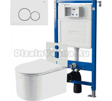 Комплект 3 в 1 Унитаз подвесной Point Омега PN41902 + Инсталляция PN45120 + Кнопка Виктория PN44061WG цвет белый, золото