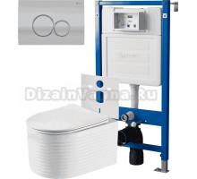 Комплект 3 в 1 Унитаз подвесной Point Омега PN41902 + Инсталляция PN45120 + Кнопка Виктория PN44061SC цвет сатин, хром