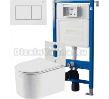 Комплект 3 в 1 Унитаз подвесной Point Омега PN41902 + Инсталляция PN45120 + Кнопка Ника PN44081W цвет матовый белый