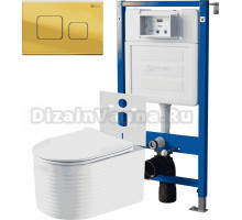 Комплект 3 в 1 Унитаз подвесной Point Омега PN41902 + Инсталляция PN45120 + Кнопка Афина PN44041G цвет золото