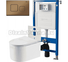 Комплект 3 в 1 Унитаз подвесной Point Омега PN41902 + Инсталляция PN45120 + Кнопка Афина PN44041BB цвет брашированная бронза