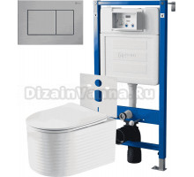 Комплект 3 в 1 Унитаз подвесной Point Омега PN41902 + Инсталляция PN45120 + Кнопка Ника PN44081SB цвет брашированная сталь