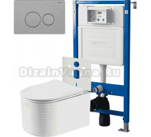 Комплект 3 в 1 Унитаз подвесной Point Омега PN41902 + Инсталляция PN45120 + Кнопка Виктория PN44061SB цвет брашированная сталь