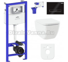 Комплект Lavinia Boho Унитаз подвесной One 33021010 + Крышка-сиденье One 33290200 с микролифтом + Инсталляция RelFix 38010010 + Кнопка RelFix 3805003B глянцевая черная, хром + Дозатор RelFix 38040010