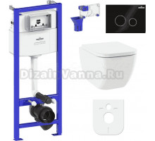 Комплект Lavinia Boho Унитаз подвесной One 33021010 + Крышка-сиденье One 33290200 с микролифтом + Инсталляция RelFix 38010010 + Кнопка RelFix 3805004B глянцевая черная, хром + Дозатор RelFix 38040010