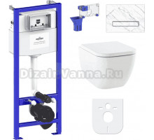 Комплект Lavinia Boho Унитаз подвесной One 33021010 + Крышка-сиденье One 33290200 с микролифтом + Инсталляция RelFix 38010010 + Кнопка RelFix 38050903 statuary + Дозатор RelFix 38040010