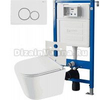 Комплект 3 в 1 Унитаз подвесной Point Венера PN41071 + Инсталляция PN45120 + Кнопка Виктория PN44061WG цвет белый, золото