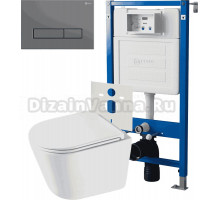 Комплект 3 в 1 Унитаз подвесной Point Венера PN41071 + Инсталляция PN45120 + Кнопка Меркурий PN44831GM цвет графит