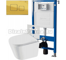 Комплект 3 в 1 Унитаз подвесной Point Венера PN41071 + Инсталляция PN45120 + Кнопка Афина PN44041G цвет золото