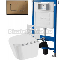 Комплект 3 в 1 Унитаз подвесной Point Венера PN41071 + Инсталляция PN45120 + Кнопка Афина PN44041BB цвет брашированная бронза