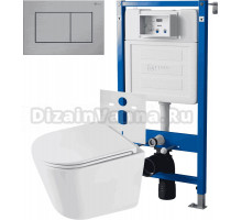 Комплект 3 в 1 Унитаз подвесной Point Венера PN41071 + Инсталляция PN45120 + Кнопка Ника PN44081SB цвет брашированная сталь