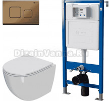 Комплект 3 в 1 Унитаз подвесной Point Афина PN41041 + Инсталляция PN45122 + Кнопка PN44041BB цвет брашированная бронза