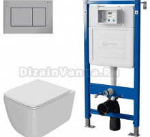 Комплект 3 в 1 Унитаз подвесной Point Меркурий PN41831 + Инсталляция PN45122 + Кнопка Ника PN44081SB цвет брашированная сталь