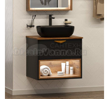Тумба с раковиной Brevita Bergen 60 подвесная, с подсветкой, дуб галифакс олово, черный