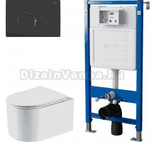 Комплект 3 в 1 Унитаз подвесной Point Омега PN41902 + Инсталляция PN45122 + Кнопка Виктория PN44061BC цвет черный, хром