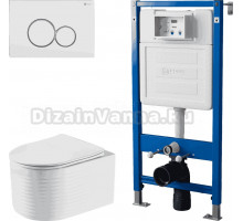 Комплект 3 в 1 Унитаз подвесной Point Омега PN41902 + Инсталляция PN45122 + Кнопка Виктория PN44061WG цвет белый, золото