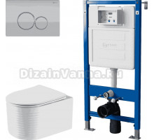 Комплект 3 в 1 Унитаз подвесной Point Омега PN41902 + Инсталляция PN45122 + Кнопка Виктория PN44061SC цвет сатин, хром