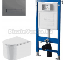 Комплект 3 в 1 Унитаз подвесной Point Омега PN41902 + Инсталляция PN45122 + Кнопка Меркурий PN44831GM цвет графит