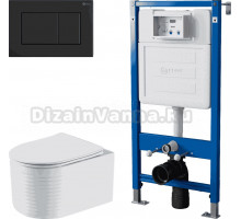 Комплект 3 в 1 Унитаз подвесной Point Омега PN41902 + Инсталляция PN45122 + Кнопка Ника PN44081BM цвет матовый черный