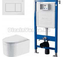 Комплект 3 в 1 Унитаз подвесной Point Омега PN41902 + Инсталляция PN45122 + Кнопка Ника PN44081W цвет матовый белый