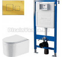 Комплект 3 в 1 Унитаз подвесной Point Омега PN41902 + Инсталляция PN45122 + Кнопка Афина PN44041G цвет золото