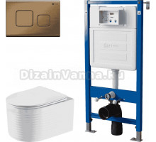 Комплект 3 в 1 Унитаз подвесной Point Омега PN41902 + Инсталляция PN45122 + Кнопка Афина PN44041BB цвет брашированная бронза