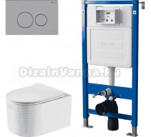 Комплект 3 в 1 Унитаз подвесной Point Омега PN41902 + Инсталляция PN45122 + Кнопка Виктория PN44061SB цвет брашированная сталь