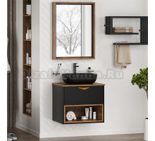 Мебель для ванной комнаты Brevita Bergen 60 подвесная, с подсветкой, дуб галифакс олово, черный
