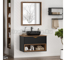 Мебель для ванной комнаты Brevita Bergen 80 подвесная, с подсветкой, дуб галифакс олово, черный