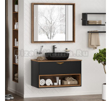 Мебель для ванной комнаты Brevita Bergen 90 подвесная, с подсветкой, дуб галифакс олово, черный