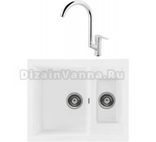 Комплект Мойка Gerhans C01-18, белая + Смеситель MEGA Snow MG-SH03, хром