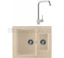 Комплект Мойка Gerhans C01-20, бежевая + Смеситель MEGA Didim MG-CM107, хром