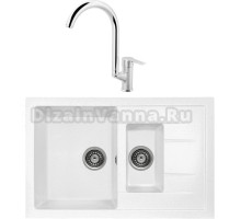 Комплект Мойка Gerhans C10-18, белая + Смеситель MEGA Snow MG-SH03, хром