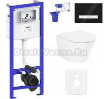 Комплект Lavinia Boho Унитаз подвесной Biore Compacto Rimless 3304101C + Крышка-сиденье Biore 33290420 с микролифтом + Инсталляция RelFix 38010010 + Кнопка RelFix 38050701 глянцевая черная, белая + Дозатор RelFix 38040010