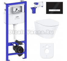 Комплект Lavinia Boho Унитаз подвесной Biore Rimless 3304102R + Крышка-сиденье Biore 33290410 с микролифтом + Инсталляция RelFix 38010010 + Кнопка RelFix 38050701 глянцевая черная, белая + Дозатор RelFix 38040010