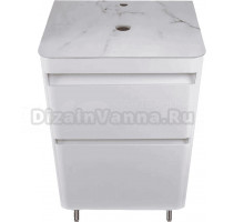 Тумба под раковину со столешницей Style Line Атлантика 60 Люкс Plus, напольная, антискрейч, матовая белая, столешница белый глянцевый мрамор
