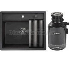 Комплект Мойка Granula Kitchen Space 6051, черный матовый + Измельчитель Bort Alligator