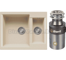 Комплект Мойка Polygran Brig 620, опал + Измельчитель Bort Titan 4000 Control