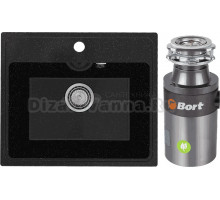 Комплект Мойка Practik PR-M 490-004, черный оникс + Измельчитель Bort Titan 4000 Control