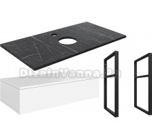 Тумба под раковину со столешницей DIWO Элиста 100 отверстие по центру, белая, черный мрамор
